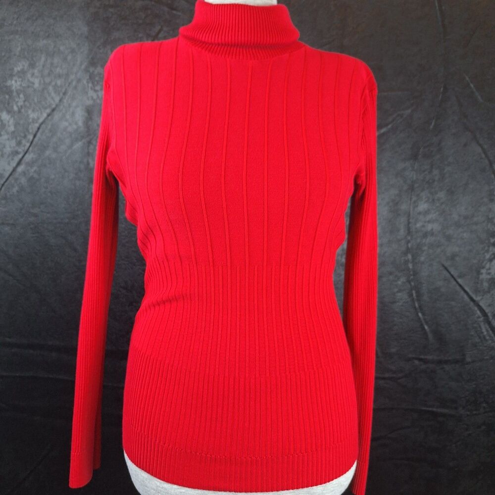 Alfani Womens Red Long Sleeve Turtle Neck Sweater Size M Rayon Feminine Staple